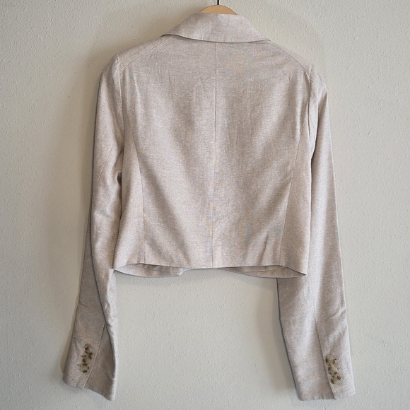Jason Wu Linen Blend Beige Single Button Braided Detail Cropped Blazer Sz S - Picture 9 of 11